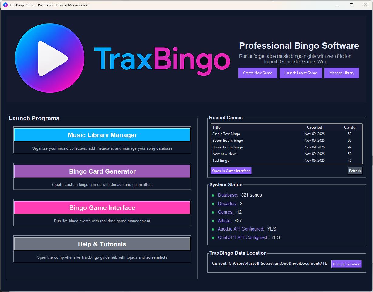 TraxBingo Suite Home